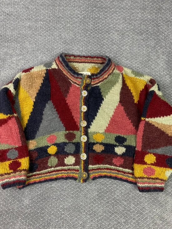 Tara Handknits Sweaters - Vintage Tara Handknits 100% Wool Sweater Abstract Nepal Womens Cardigan